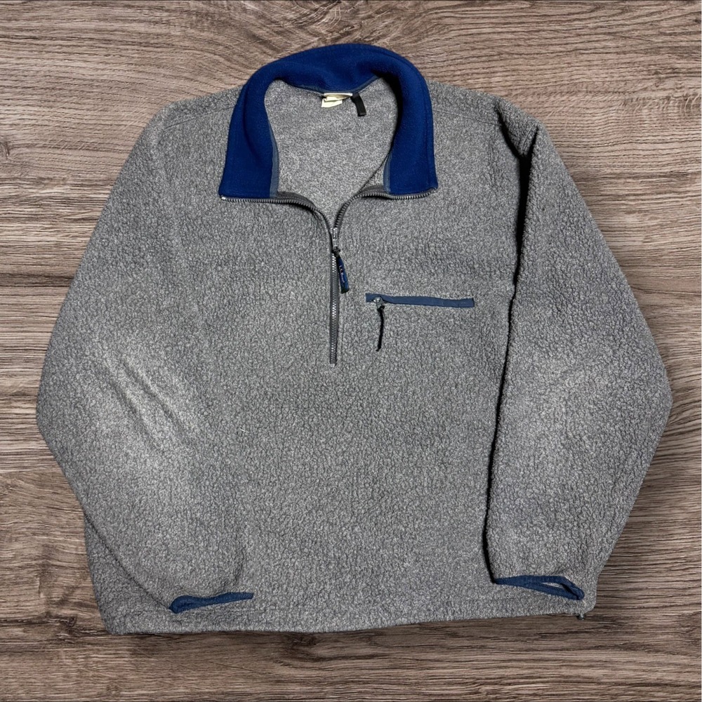 Vintage L.L.‎ Bean Half Zip Pullover Gray Size Men's XL - Green Logo RARE